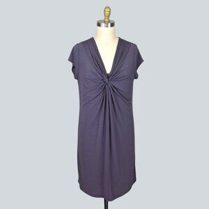 THE WHITE COMPANY DARK GRAY KNOTTED V-NECK DRESS